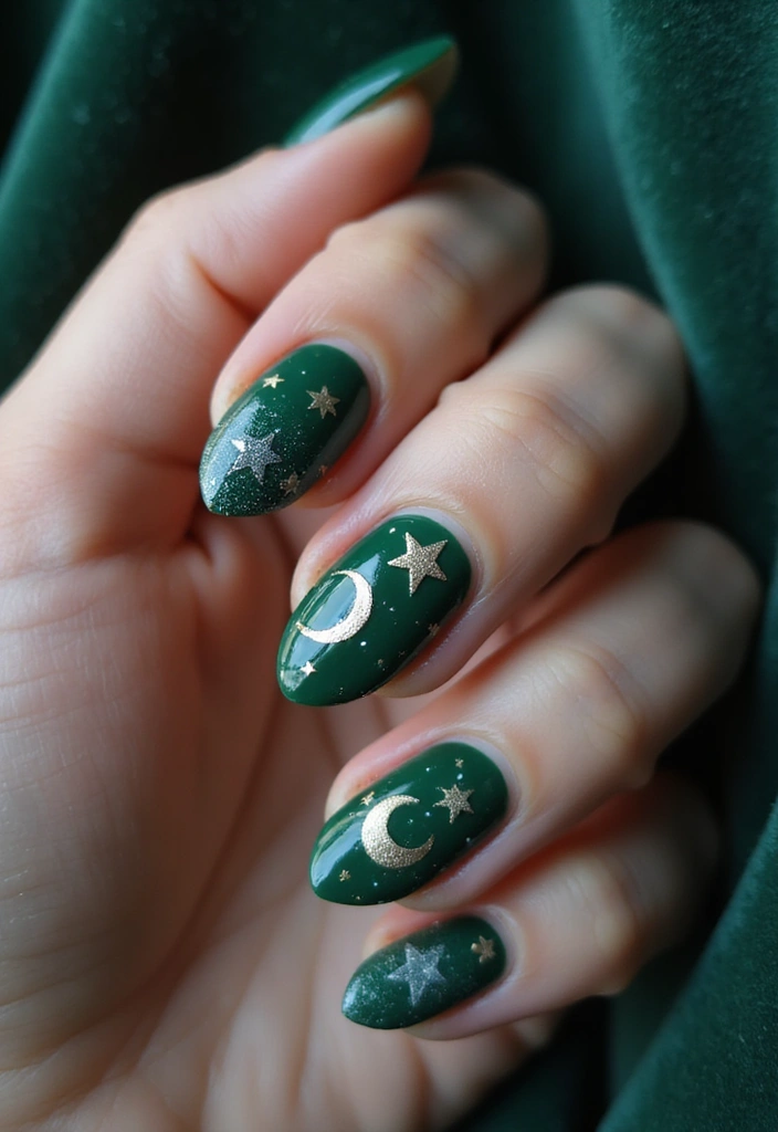 35 Fresh Green Nail Ideas for Nature-Inspired Eco-Chic Glow - 16. Celestial Green