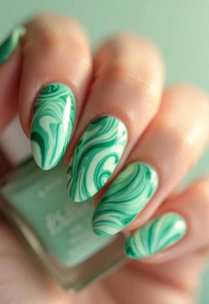 35 Fresh Green Nail Ideas for Nature-Inspired Eco-Chic Glow - 17. Minty Fresh Swirls