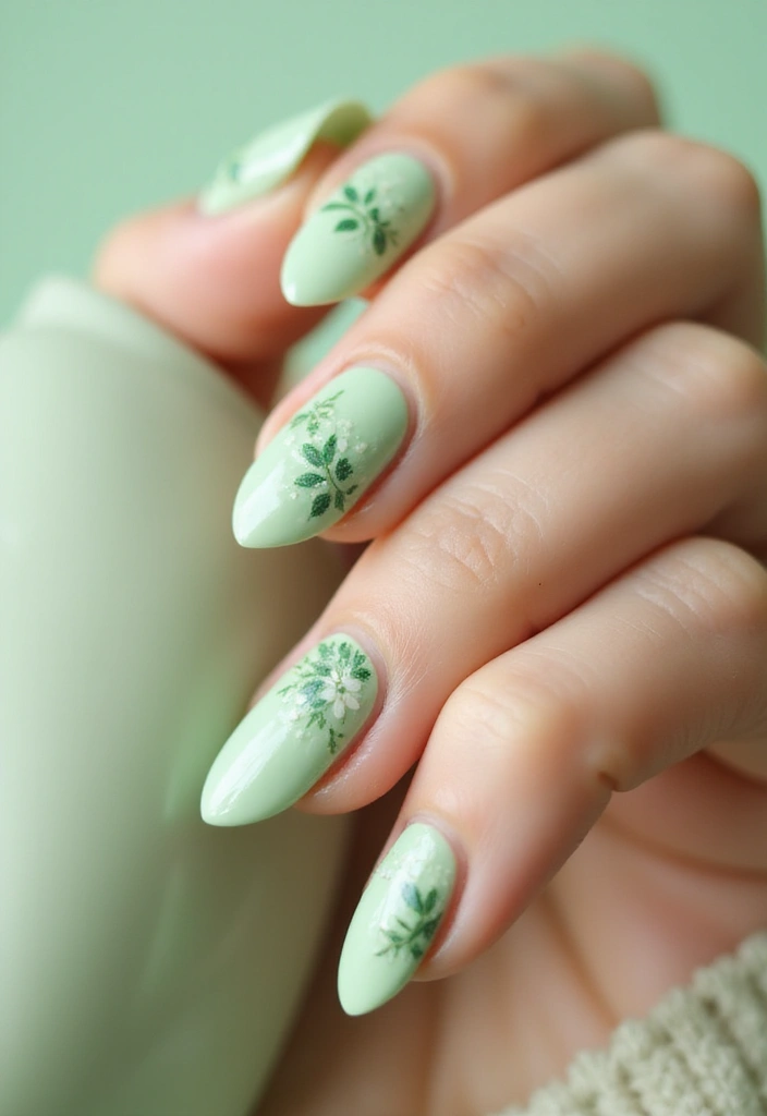 35 Fresh Green Nail Ideas for Nature-Inspired Eco-Chic Glow - 18. Green Floral Accents