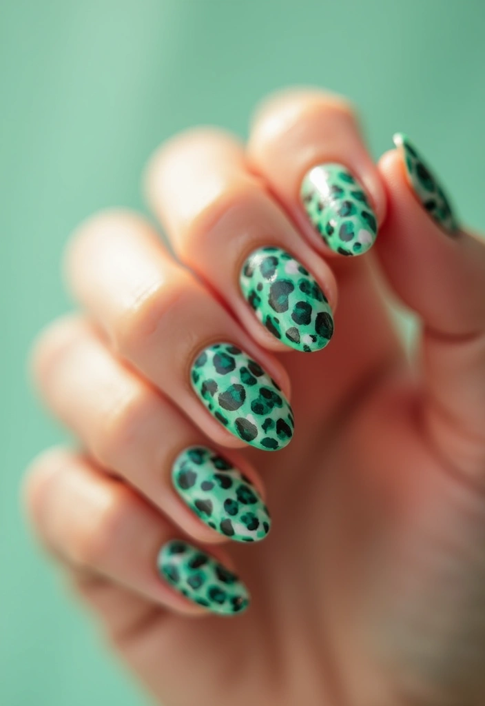 35 Fresh Green Nail Ideas for Nature-Inspired Eco-Chic Glow - 19. Eco-Friendly Leopard Print