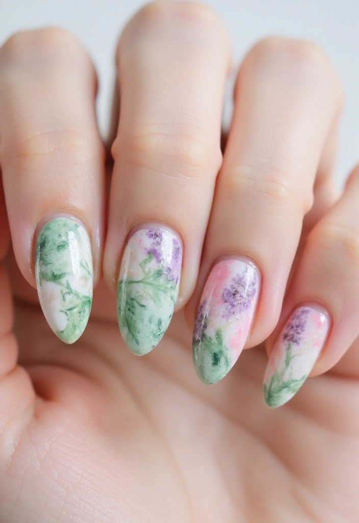 35 Fresh Green Nail Ideas for Nature-Inspired Eco-Chic Glow - 2. Botanical Watercolor