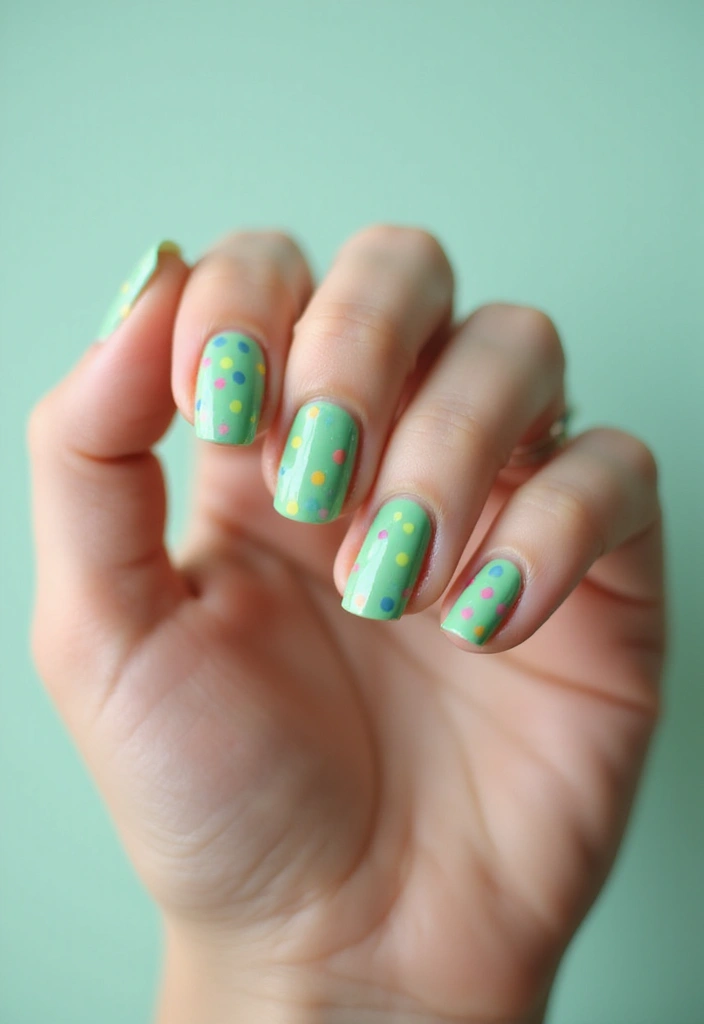 35 Fresh Green Nail Ideas for Nature-Inspired Eco-Chic Glow - 21. Green Gradient with Dots