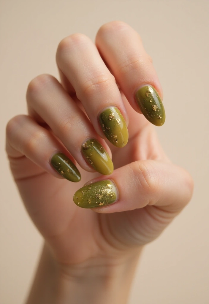 35 Fresh Green Nail Ideas for Nature-Inspired Eco-Chic Glow - 26. Olive and Honey