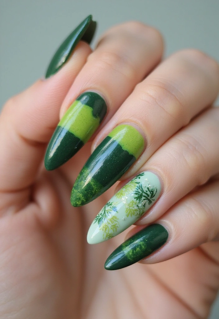 35 Fresh Green Nail Ideas for Nature-Inspired Eco-Chic Glow - 27. Evergreen Layers