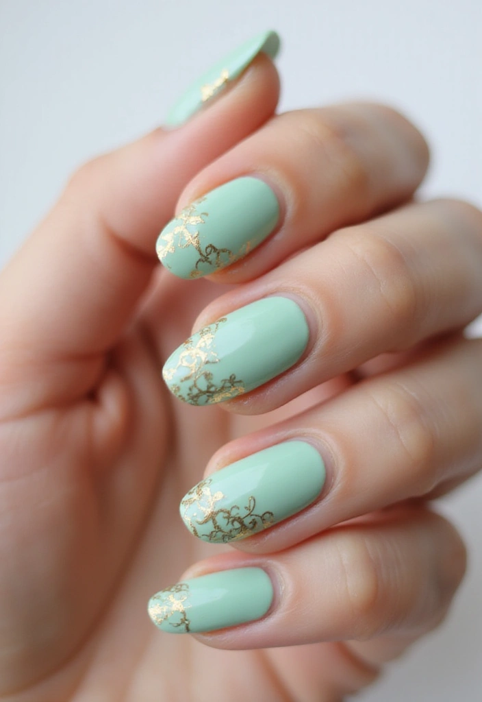 35 Fresh Green Nail Ideas for Nature-Inspired Eco-Chic Glow - 31. Mint Green and Gold