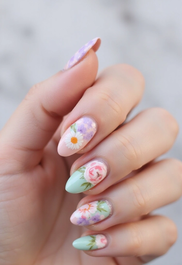 35 Fresh Green Nail Ideas for Nature-Inspired Eco-Chic Glow - 33. Floral Watercolor
