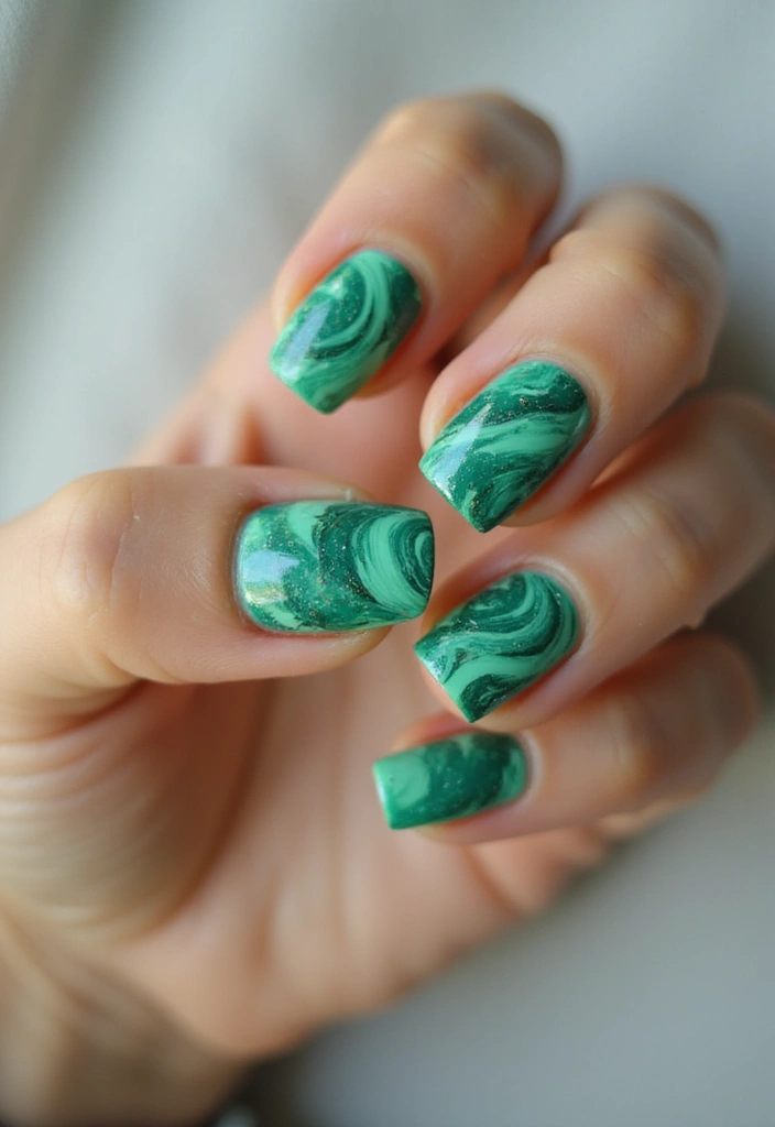 35 Fresh Green Nail Ideas for Nature-Inspired Eco-Chic Glow - 8. Green Marble Madness