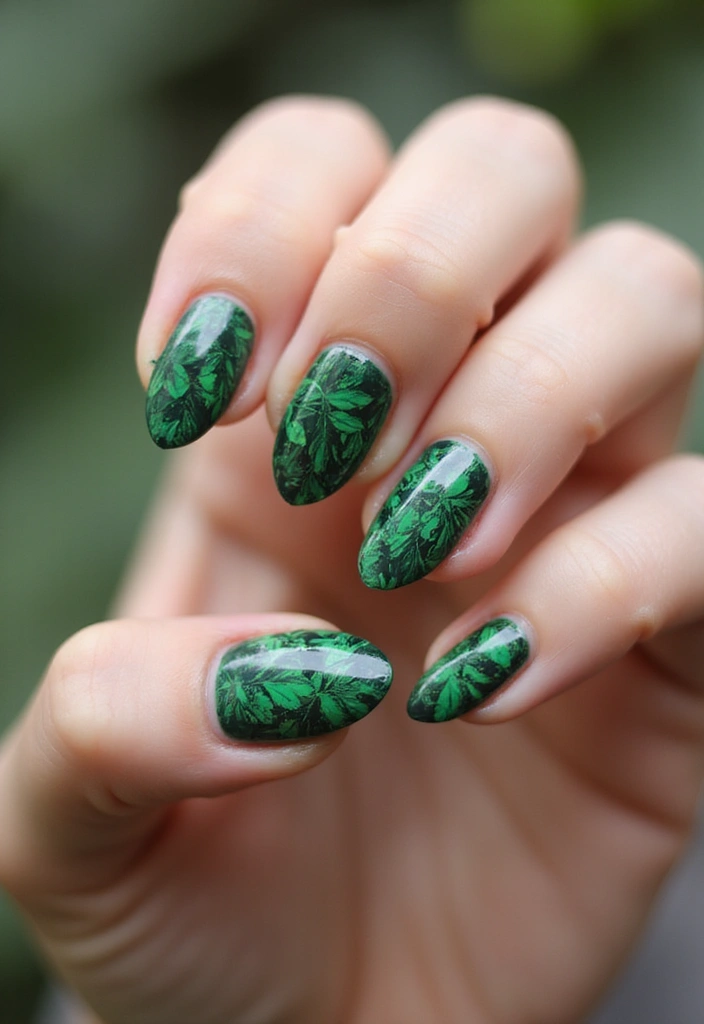 35 Fresh Green Nail Ideas for Nature-Inspired Eco-Chic Glow - 9. Jungle Vibes