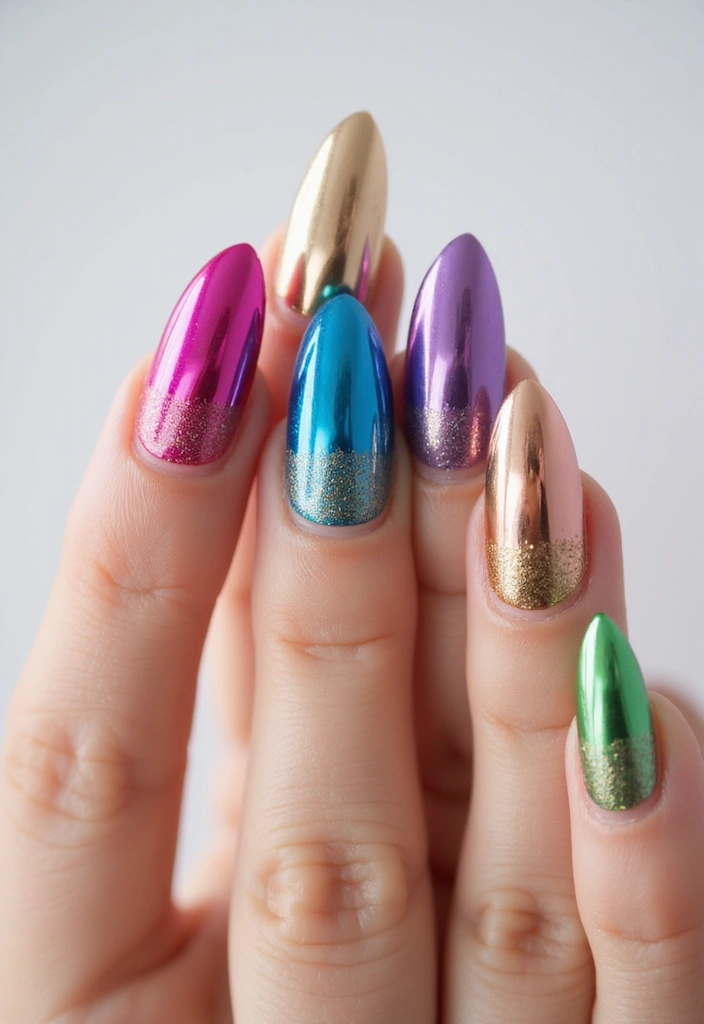 35 Futuristic Chrome Nail Ideas for Metallic - 11. Chromatic Rainbow