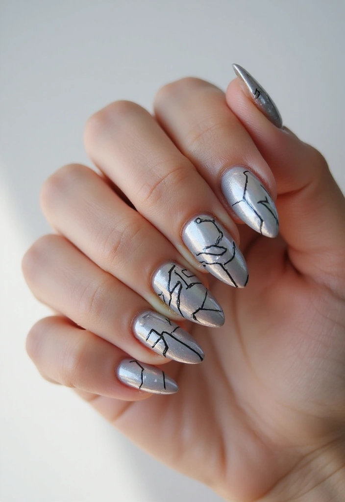 35 Futuristic Chrome Nail Ideas for Metallic - 16. Tech-Inspired Lines