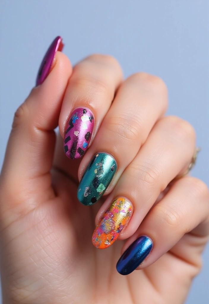 35 Futuristic Chrome Nail Ideas for Metallic - 18. Bold Color Combos