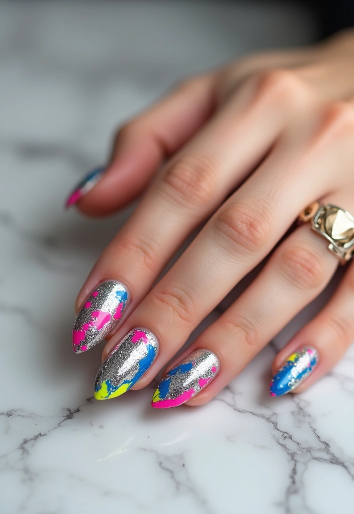 35 Futuristic Chrome Nail Ideas for Metallic - 19. Artistic Splatter