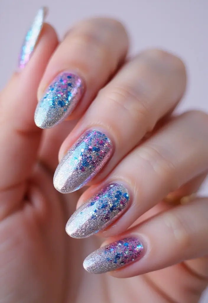 35 Futuristic Chrome Nail Ideas for Metallic - 24. Festival Glitter Burst