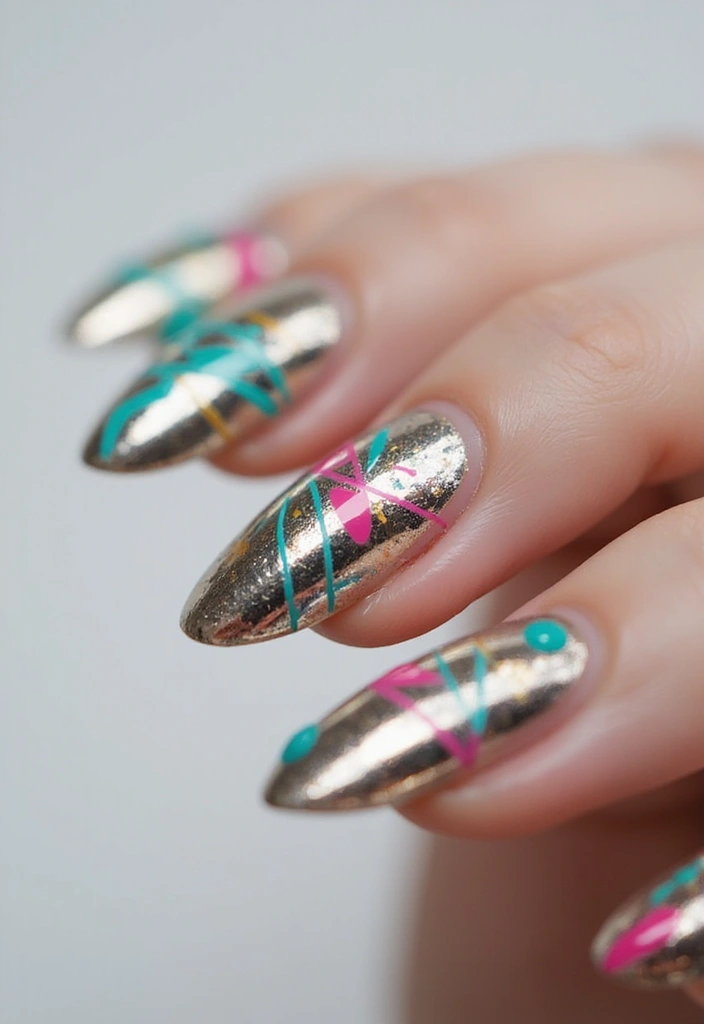 35 Futuristic Chrome Nail Ideas for Metallic - 26. Artistic Lines and Dots