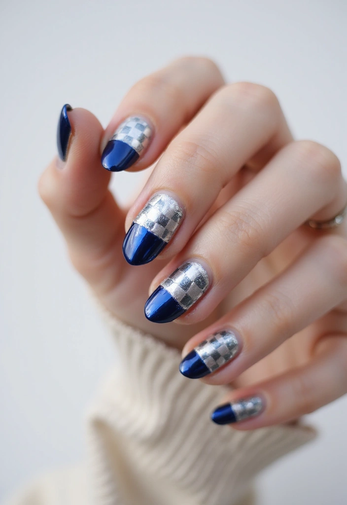 35 Futuristic Chrome Nail Ideas for Metallic - 27. Futuristic Checkerboard