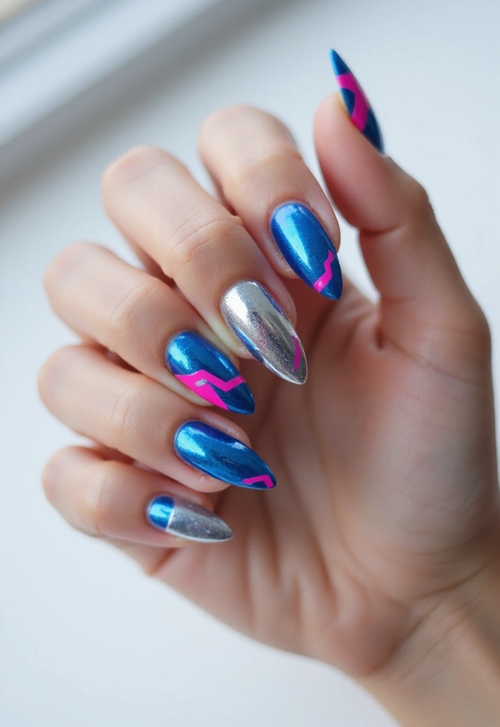 35 Futuristic Chrome Nail Ideas for Metallic - 3. Futuristic Geometric Patterns