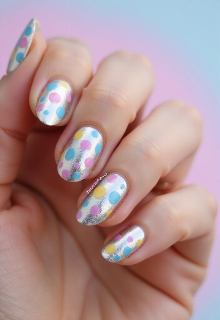 35 Futuristic Chrome Nail Ideas for Metallic - 30. Whimsical Polka Dots