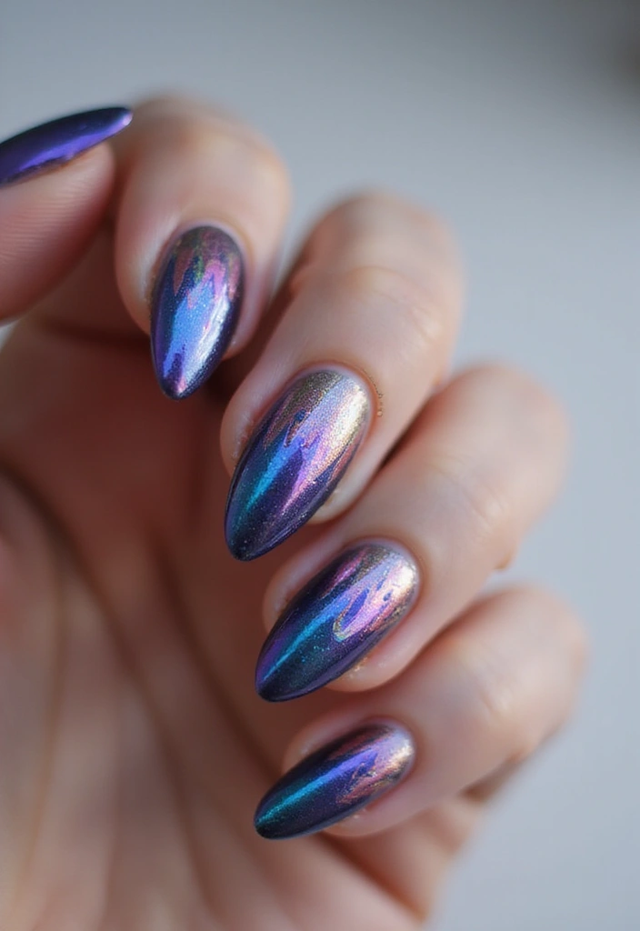 35 Futuristic Chrome Nail Ideas for Metallic - 33. Futuristic Metallic Flames