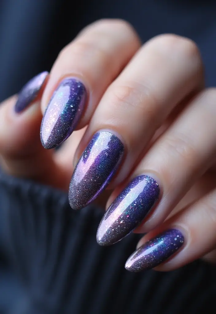 35 Futuristic Chrome Nail Ideas for Metallic - 35. Cosmic Shimmer