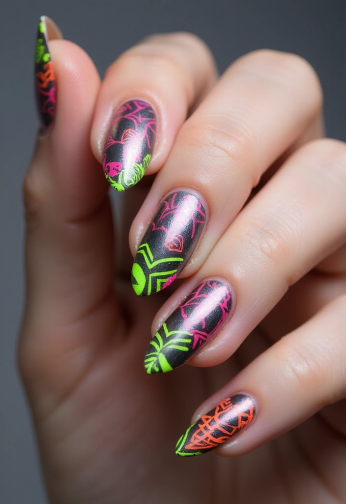 35 Futuristic Chrome Nail Ideas for Metallic - 9. Neon Chrome Accents
