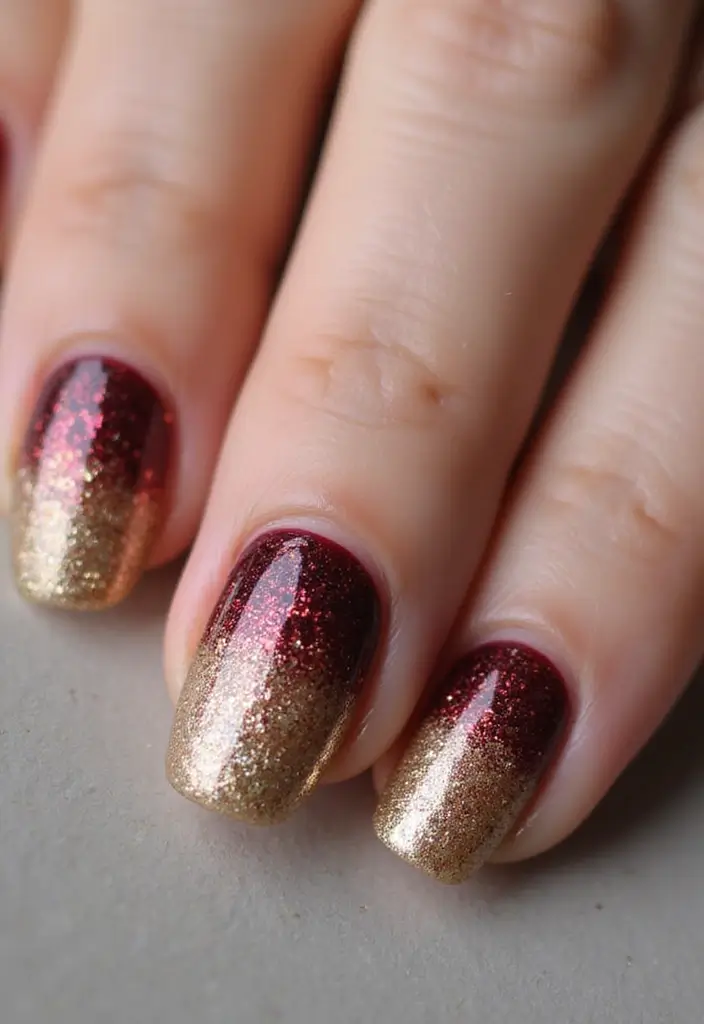 35 Gel Nail Ideas for Shiny - 15. Seasonal Glitter Gradient