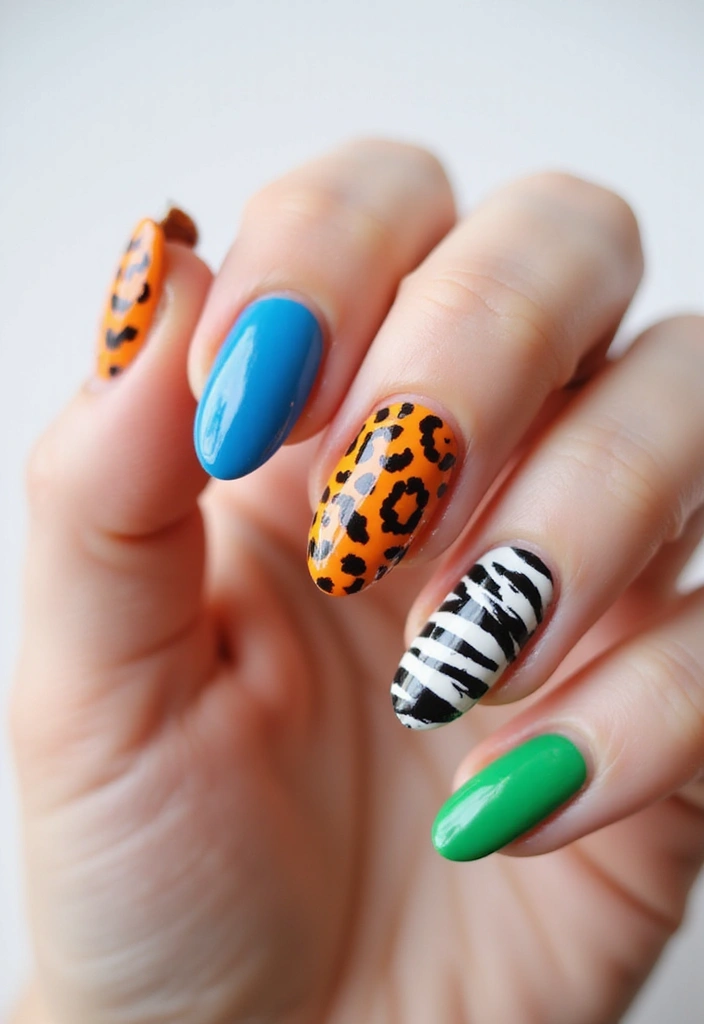 35 Gel Nail Ideas for Shiny - 17. Colorful Animal Prints