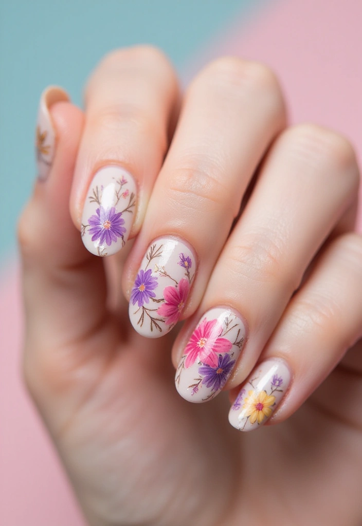 35 Gel Nail Ideas for Shiny - 19. Artistic Floral Accents