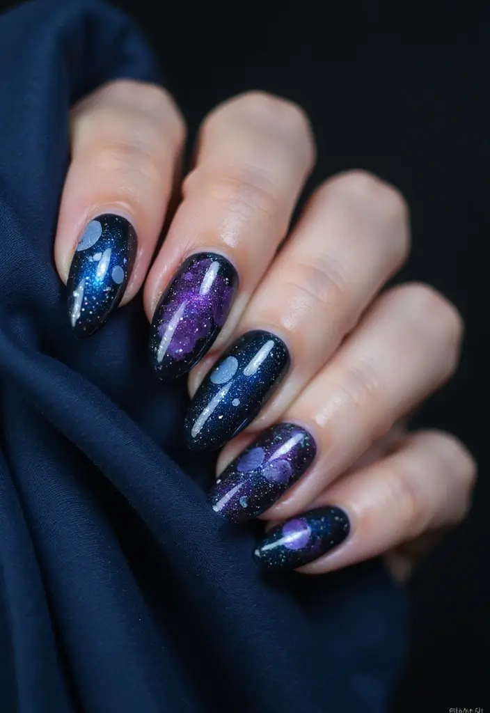 35 Gel Nail Ideas for Shiny - 21. Celestial Designs