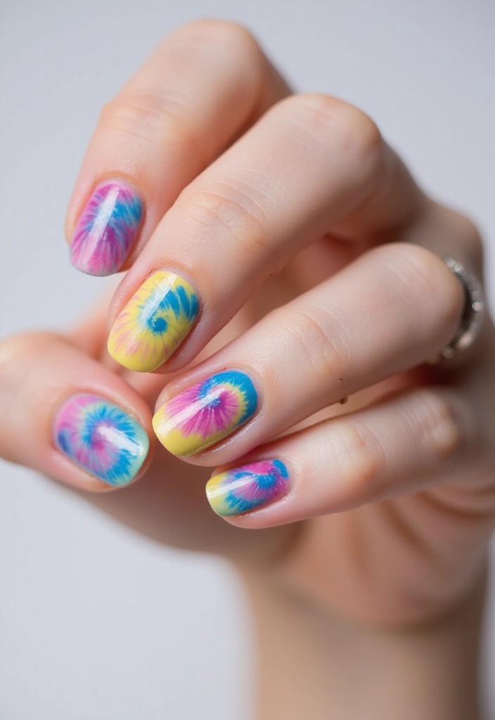 35 Medium Nail Ideas for Beautiful Harmony - 10. Tie-Dye Effects with Natural Dyes