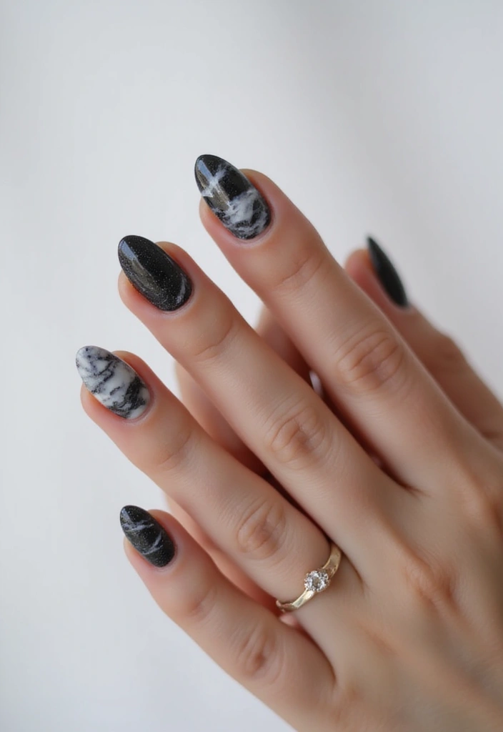35 Medium Nail Ideas for Beautiful Harmony - 11. Natural Marble Effect with Eco-Friendly Products