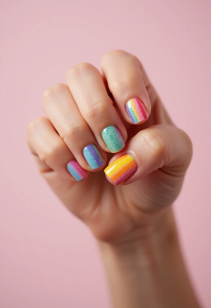35 Medium Nail Ideas for Beautiful Harmony - 14. Rainbow Stripes with Eco-Friendly Colors