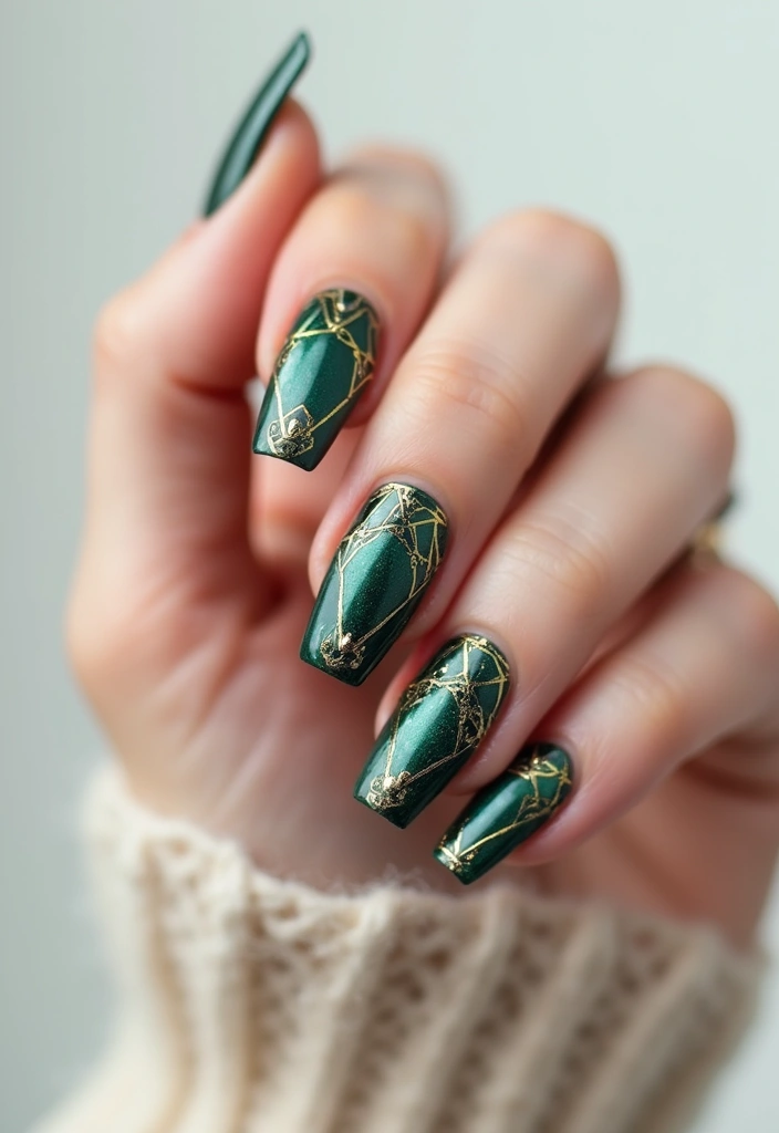 35 Medium Nail Ideas for Beautiful Harmony - 18. Art Deco with Eco-Friendly Flair