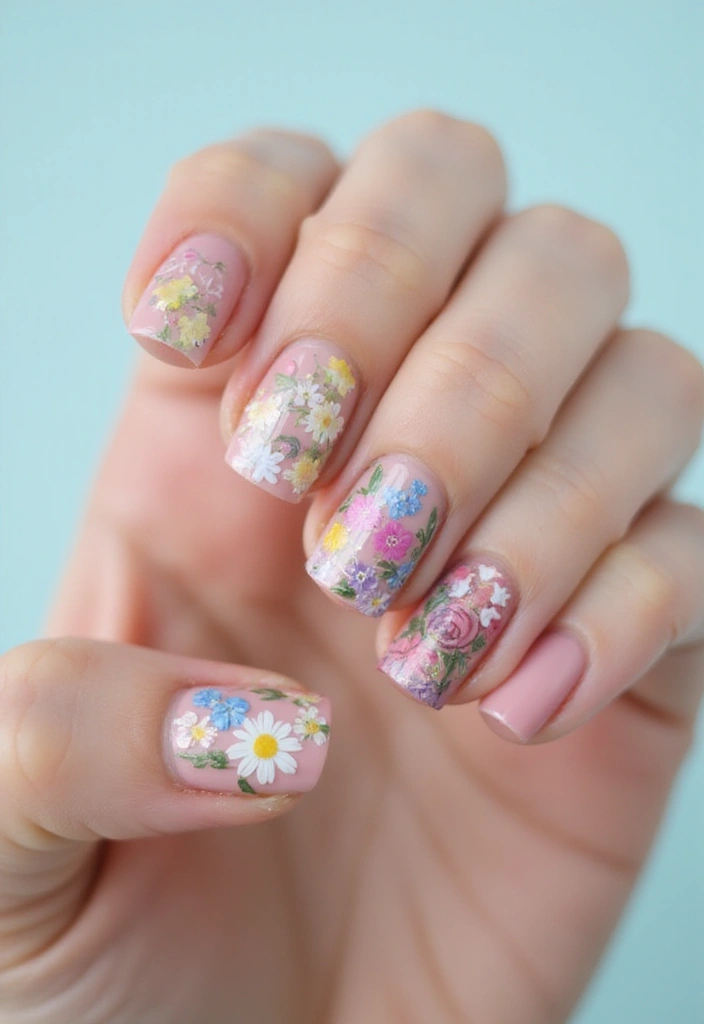 35 Medium Nail Ideas for Beautiful Harmony - 2. Floral Accents with Organic Designs
