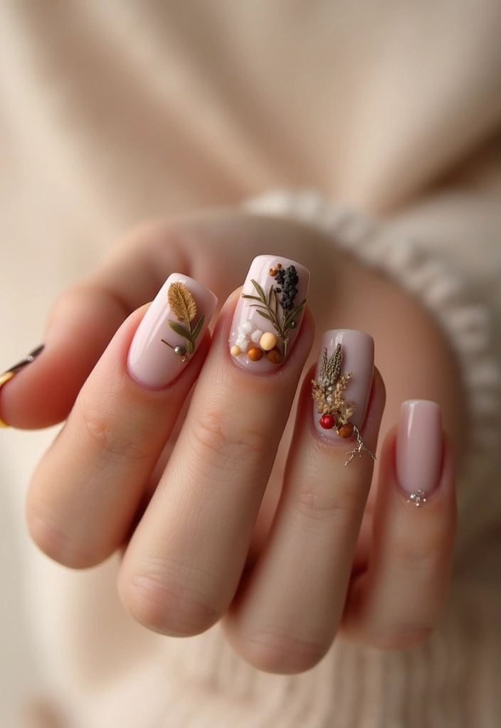 35 Medium Nail Ideas for Beautiful Harmony - 20. Beaded Nail Art with Natural Beads