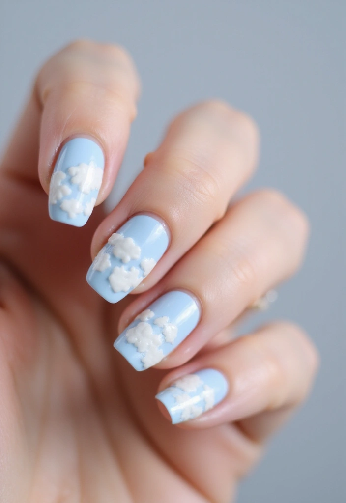 35 Medium Nail Ideas for Beautiful Harmony - 24. Ethereal Cloud Designs with Soft Colors