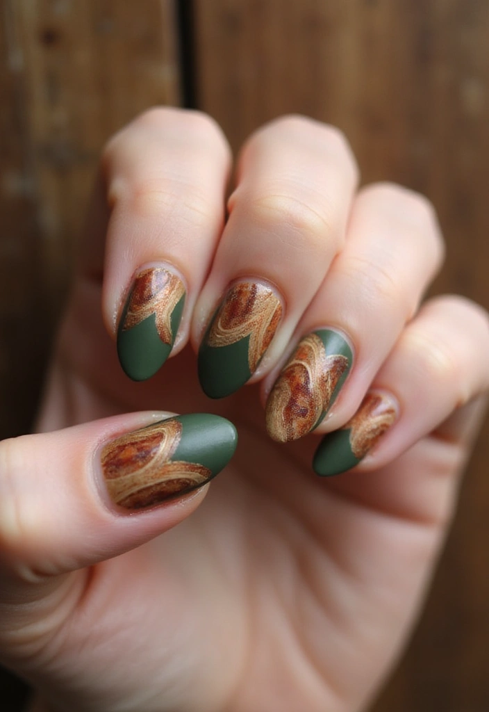 35 Medium Nail Ideas for Beautiful Harmony - 27. Layered Shapes with Nature-Inspired Colors