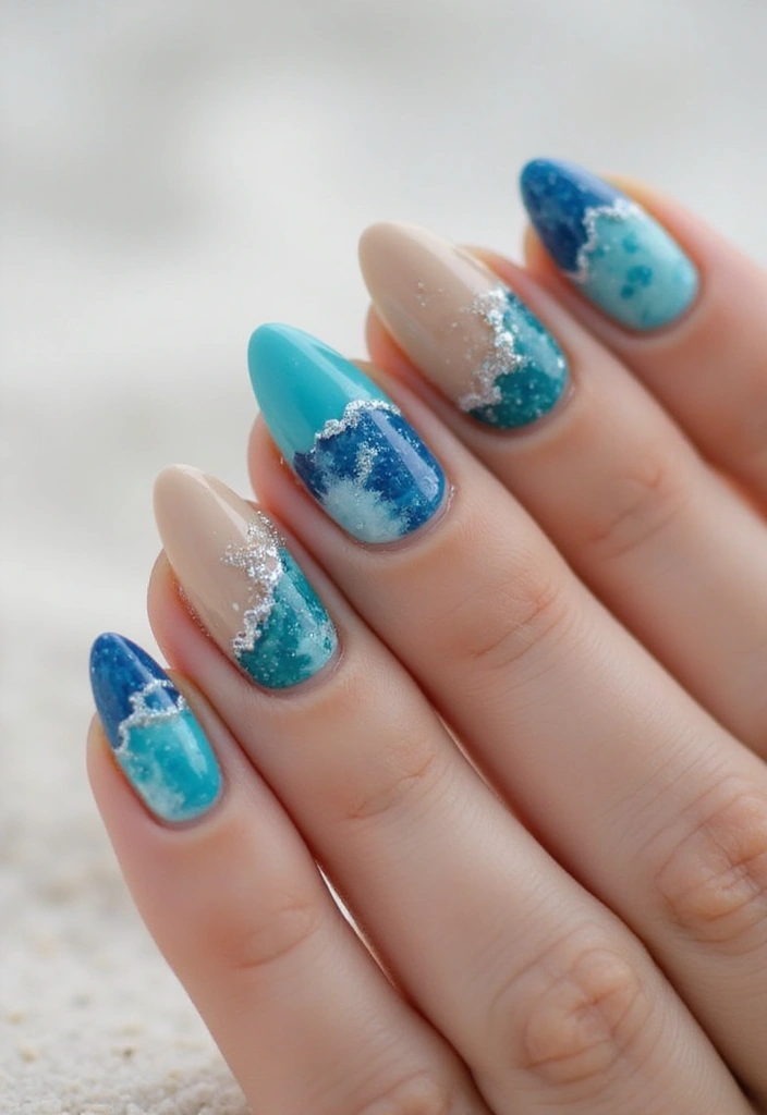 35 Medium Nail Ideas for Beautiful Harmony - 3. Ocean Waves with Sustainable Shades