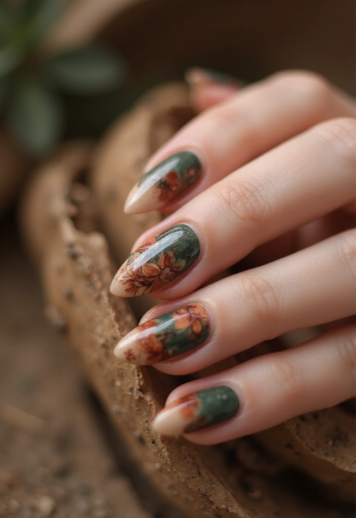 35 Medium Nail Ideas for Beautiful Harmony - 30. Gradient Floral with Earthy Tones