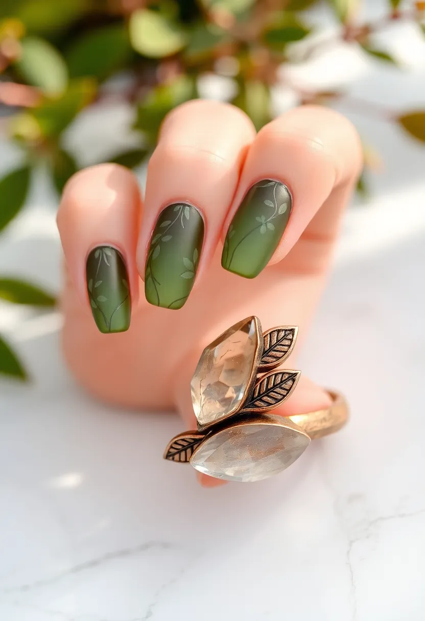 35 Medium Nail Ideas for Beautiful Harmony - 33. Nature’s Palette with Mixed Media