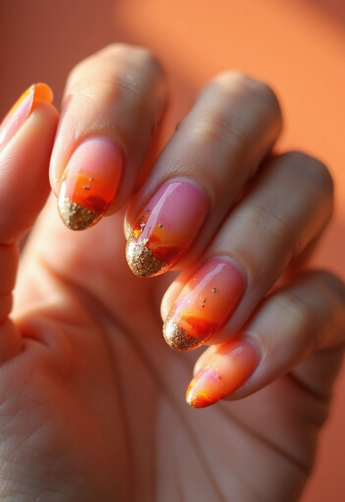 35 Medium Nail Ideas for Beautiful Harmony - 34. Sunset Reflections with Eco-Friendly Colors