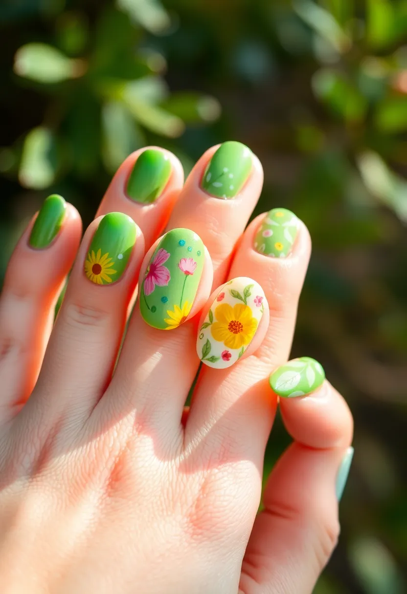 35 Medium Nail Ideas for Beautiful Harmony - 35. Joyful Harmony with Nature-Inspired Shades