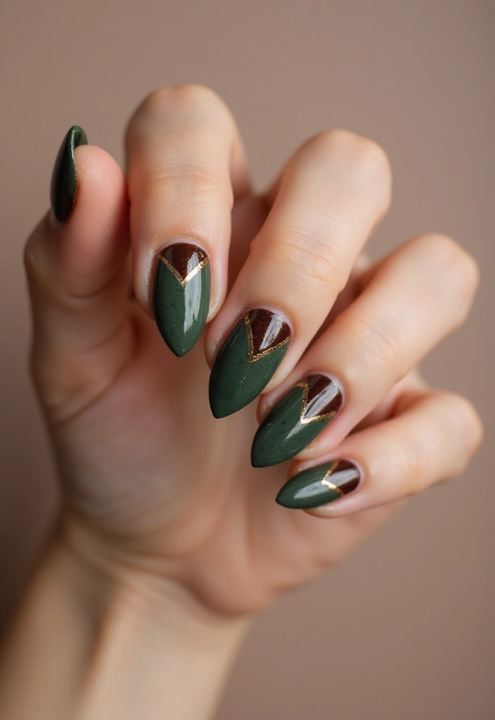 35 Medium Nail Ideas for Beautiful Harmony - 4. Geometric Patterns with Natural Hues