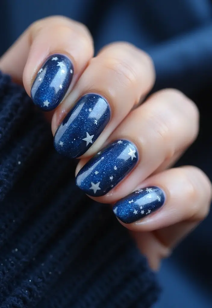 35 Medium Nail Ideas for Beautiful Harmony - 8. Starry Night with Eco-Conscious Colors