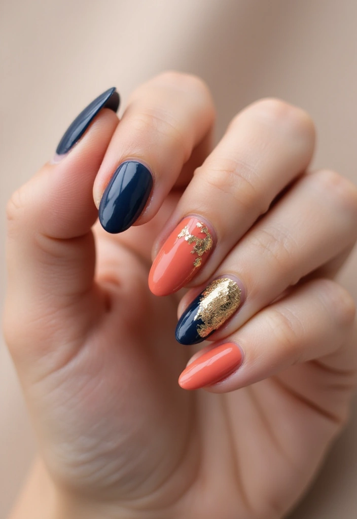 35 Nail Polish Ideas for Colorful: Coated Creativity - 15. Half & Half Design