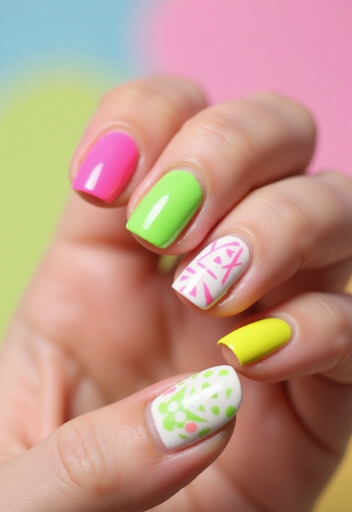 35 Nail Polish Ideas for Colorful: Coated Creativity - 5. Neon Pop