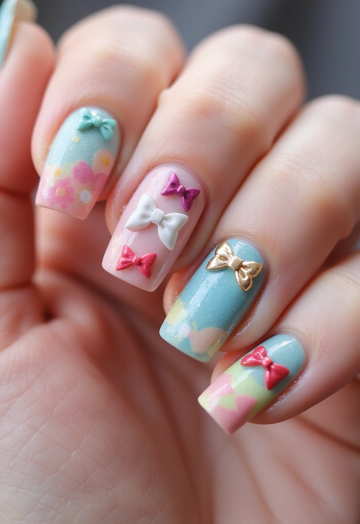 35 Playful Nails with Bows for Irresistibly Girly Charm - 11. Mixed Media Bow Nails