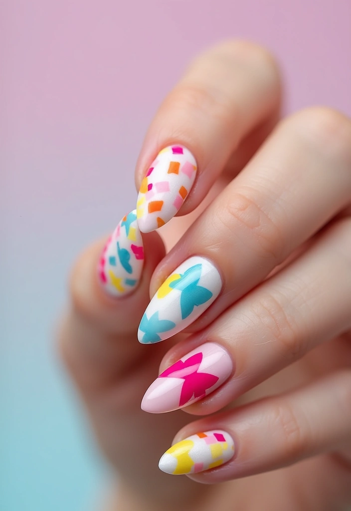 35 Playful Nails with Bows for Irresistibly Girly Charm - 14. Geometric Bows