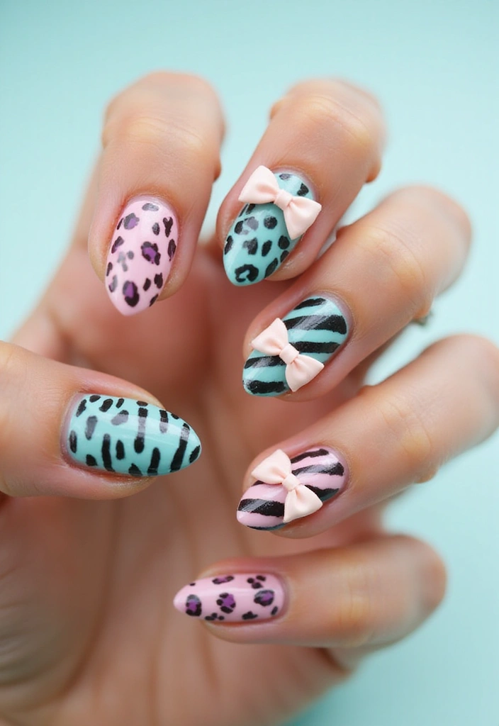 35 Playful Nails with Bows for Irresistibly Girly Charm - 18. Bows with Animal Prints