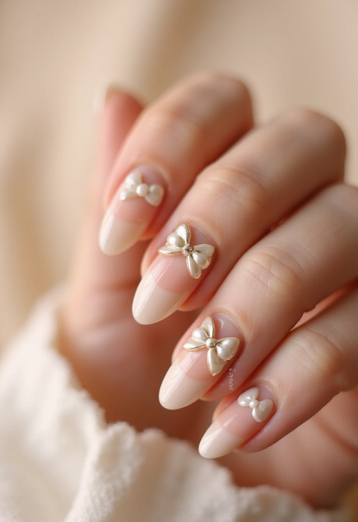 35 Playful Nails with Bows for Irresistibly Girly Charm - 20. Bows with Pearls
