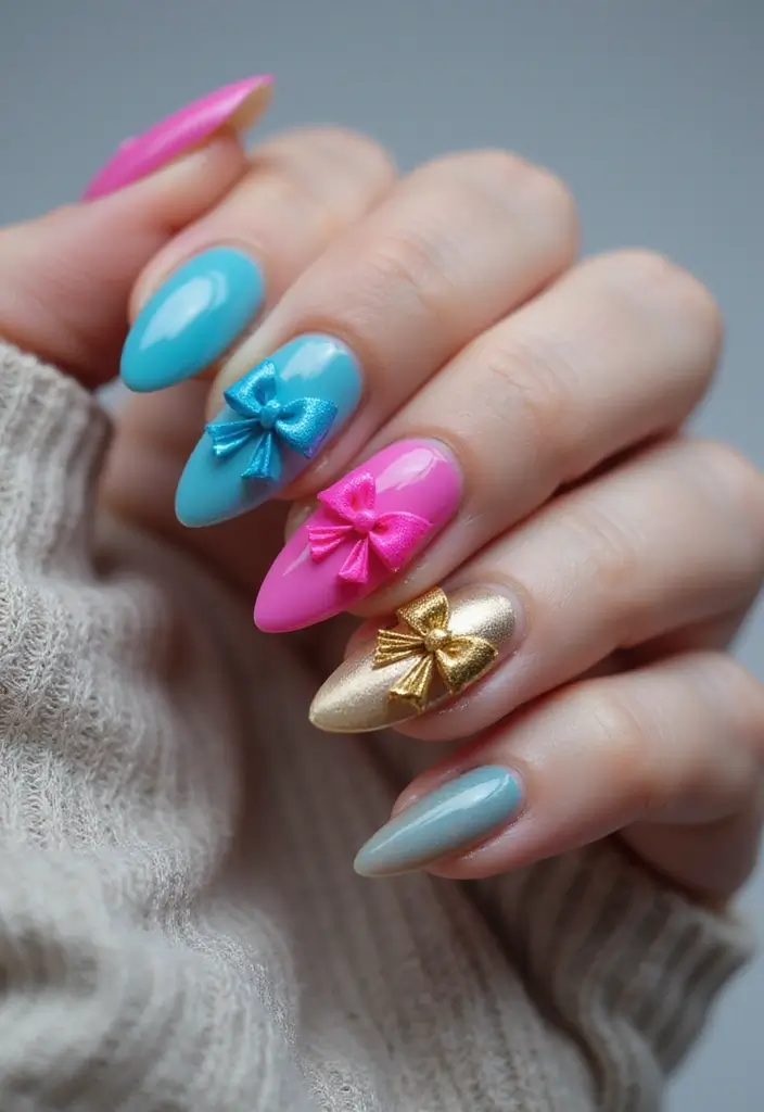 35 Playful Nails with Bows for Irresistibly Girly Charm - 22. 3D Printed Bow Designs